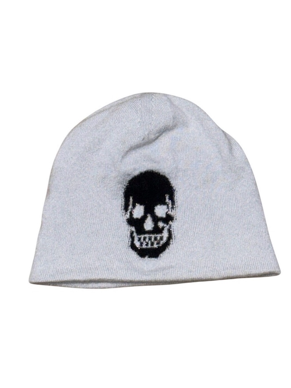 SKULL CASHMERE 100% Cashmere Crystal Skull Beanie Gray Black | Sz OS | Unisex